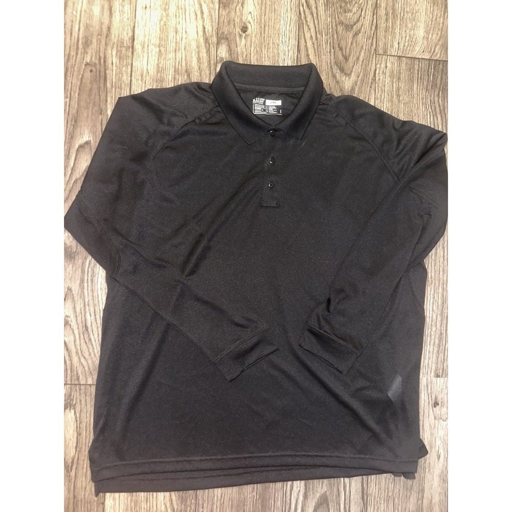 5.11 Tactical Men's 2XL Regular Black Solid Polo Long Sleeve Collared Button